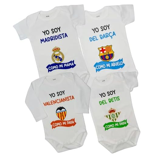 Genérico Body con equipo de fútbol de manga corta/larga | 100% Algodón | Personalizado a tu gusto (0-3M)