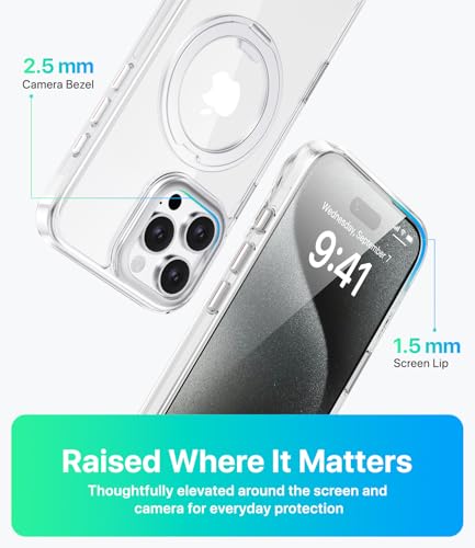 Image of for iPhone 15 Pro Case, Compatible with MagSafe, Slim Shockproof Military-Grade Rugged Protective Case with Stand, Camera Control, Comfort Grip (C-Clear, iPhone 15 Pro)