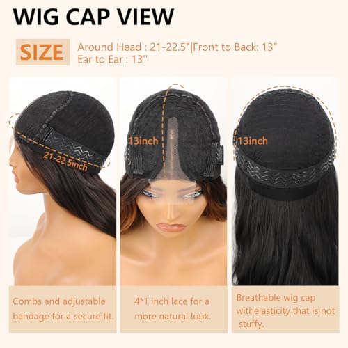 image for AISI HAIR Long Wavy Brown with Blonde Highlight Lace Hairline Wigs for