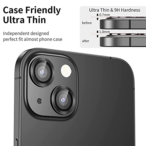 Image of LINEOVAL Compatible for i Phone 14 | iPhone 14 Plus Camera Lens Protector Tempered Glass Bling, Alloy Metal Camera Ring Guard for i phone14 | iphone 14 plus Protector Black