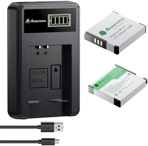 Powerextra Canon NB-11L NB-11LH キヤノン カメラ バッテリー2個+LCD充電器 1050mAh大容...