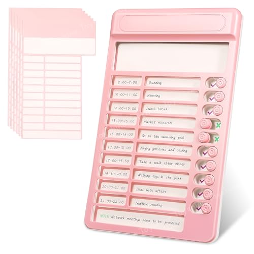 Image of Toyshine Portable Self-Discipline Chores Chart | Schedule Tracker with15 Pcs Blank Paper Sliding Morning Routine | Daily Checklist Board Planning Reminder for Home School Office - Pink