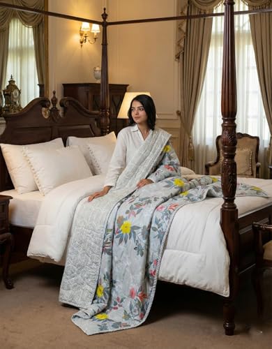 Image of Summer Blanket 100% Cotton Reversible Ac Comforter and Cooling | Classic Printed Design | Quilt | Dohar Single /Double Bed Quilt Ideal for Gifting (Gray, Single)