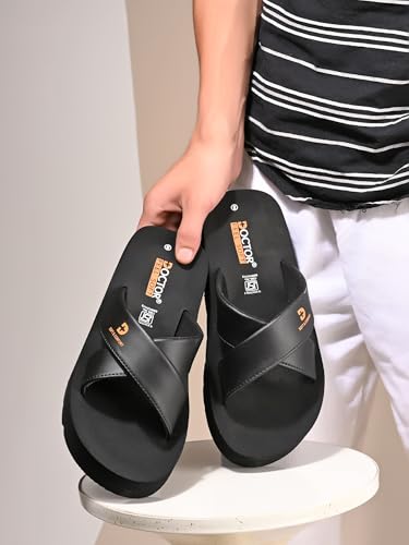 Image of DOCTOR Men Cross Strap Slippers | Soft Feel Comfort Casual Slides for Men | Lightweight Everyday Wear Open Toe Sandals