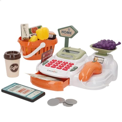 ColorBaby 47962 My Home Caja registradora Juguete, Luz y Sonido, Interactiva, Supermercado, Cesta de la Compra, Comida, Balanza, Monedas y Billetes, Tienda, Juguetes niños 3 años, Regalos Infantiles