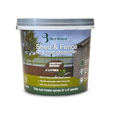 Bird Brand Shed & Fence One Coat Protection, 5 Litre, Chestnut Brown Colour
