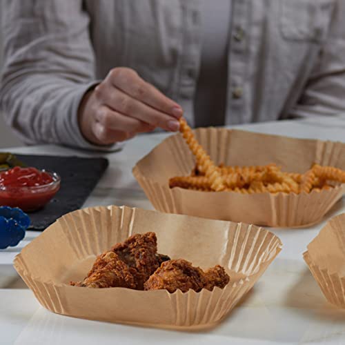 [125 Count] 8 Inch Disposable Square Air Fryer Liners, Non-Stick Parchment Paper Liners, Waterproof, Oil Resistance - Kraft #TOP3
