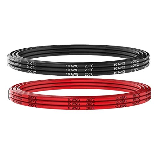 Electrical Wire 10 Gauge (awg) Stranded Silicone Hook Up wire Cables (Red and Black) Soft and Flexible 1050 Strands 0.08 mm of Tinned copper wire High temperature resistance (10 feet)