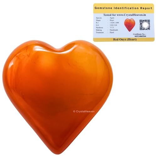 Image of Crystal Heaven Certified Red Onyx Heart Palm Pebbles Stones For Anxiety Stress Relief Massage - Aaa Grade Original Healing Gemstone Agate Heart Palm Stone For Yoga Meditation Spiritual