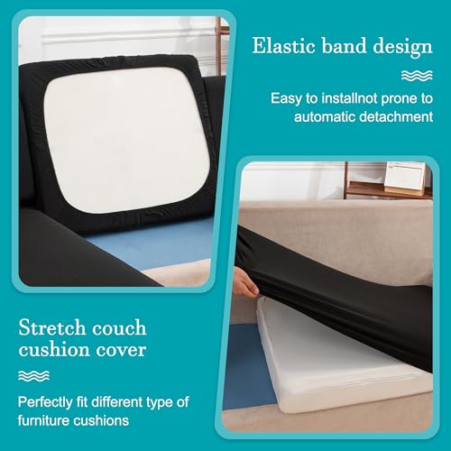Image of 12 Pcs Stretch Patio Cushion Covers,Outdoor Couch Covers Replacement,Outdoor Couch & Sofa Slipcovers,for Patio Furniture Cushion Covers,Washable Reusable Furniture Protector (Black,Cover Only)