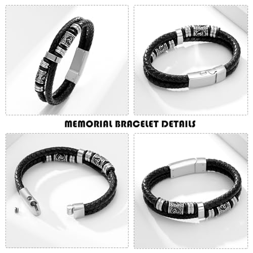 zeqingjw Urn Bracelet for Ashes for Men Viking Thor's Hammer Cremation Bracelet Ashes Keepsake Bangle Leather Braided Urn Jewelry for Loved One3
