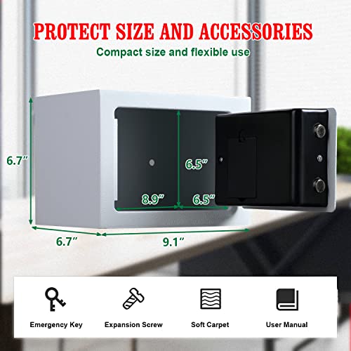 Retllas White Safe Box 0.23 Cubic Feet Electronic Digital Mini Cabinet Safes Solid Alloy Steel Office Hotel Home Safe Lock Box For Cash Jewelry Storage #TOP4
