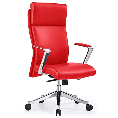 Image of ZURI Draper Leather Executive Chair with Aluminum Frame- Red