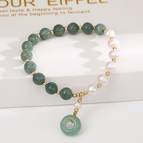 Burmese Jade Pearl Bracelet, Gemstone Charm Elastic Beaded Bracelet, Elastic Bracelet, Bracelet for Women2