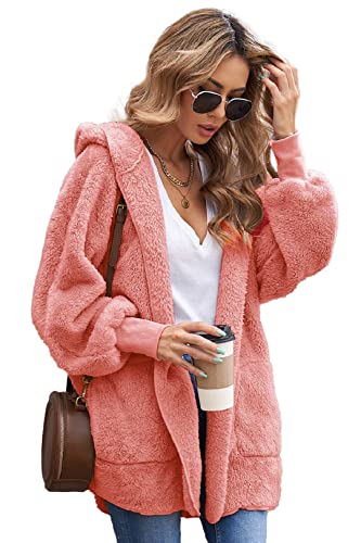 Nadeer Frühlingsmantel Damen Strickjacken Mäntel Cardigan Warm Plüschjacke Kurzmantel Hoodie Spring Herbst Jacke Kapuzenjacke mit Taschen