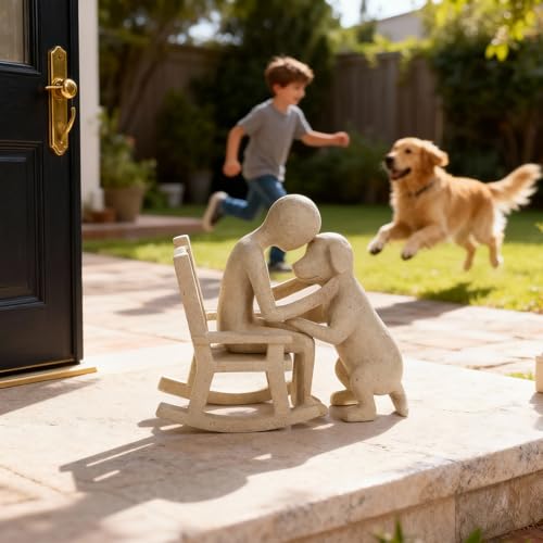 Estatua decorativa perro y hombre en resina para hogar miniatura 2