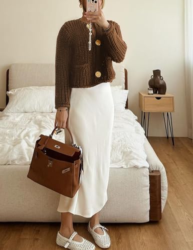 Arssm Womens Cropped Cardigan Sweaters Chunky Open Front Button Down Knit Sweater Long Sleeve Loose Cardigan Outerwear(Brown-S)4