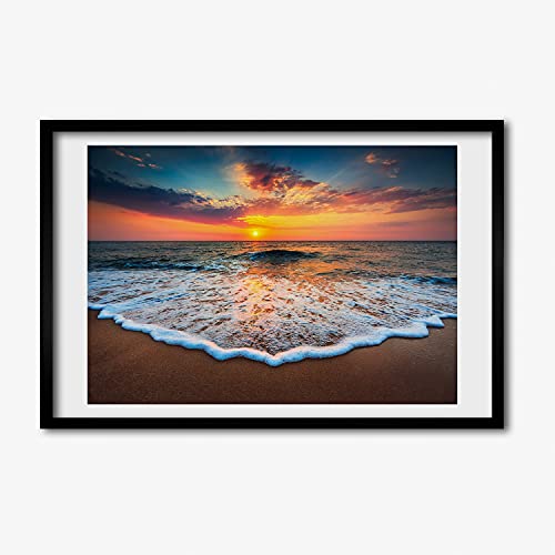 Peinture moderne coucher de soleil sur la mer avec cadre 60x40