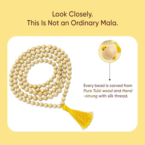 Image of Pure Tulsi Mala 108 Beads Original | 7mm Beads Size | Crafted from Pure Tulsi Beads | Best for Meditation Jaap Mala and Pooja | Pack of 1, Beige