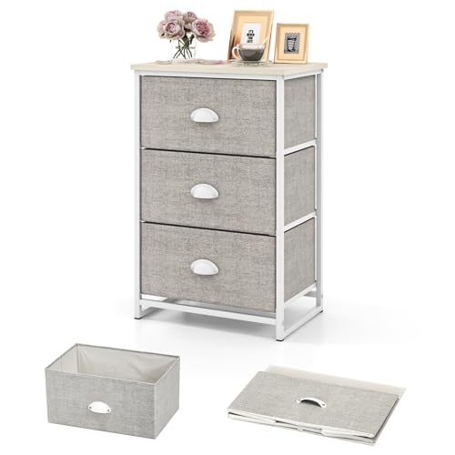 KOMFOTTEU Commode avec 3/4 Tiroirs en Tissu Amovibles & Pliable, Meuble de Rangement avec Plateau en Bois, idéal pour Chambre, Salon, Bureau, Étude (3...