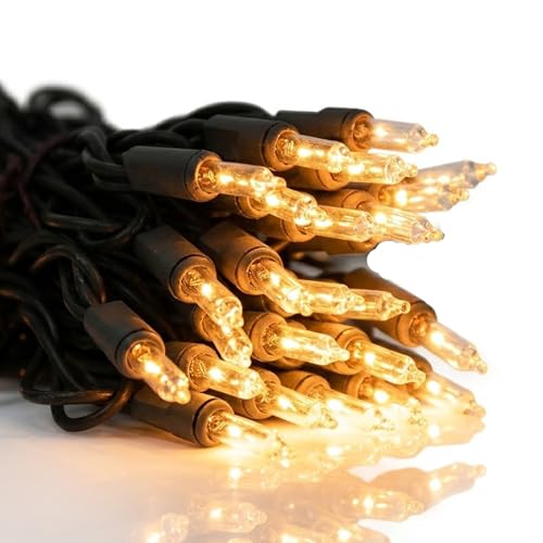 Vigdur 21ft 100 Count String Lights on Brown Wire Cord, UL Approved for Indoor/Outdoor Use, Connectable 120V Clear Outdoor Lights for Xmas Patio Home Party Garden Decor(Warm White)