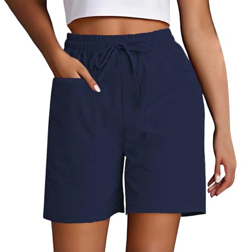 Generisch Pantalones cortos de verano para mujer, ligeros y aireados, pantalones cortos para mujer, de color sólido, cintura alta, pantalones cortos de ocio con bolsillos, pantalones cortos de verano