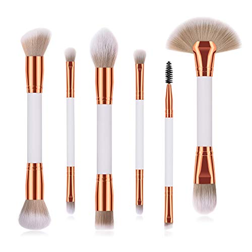 Makeup Brush Set 6 Pcs For Premium Synthetic Kabuki Foundation Face Powder Blush Eyeshadow Brushes Makeup Brush Kit with Blender Sponge and Brush Cleaner (white)