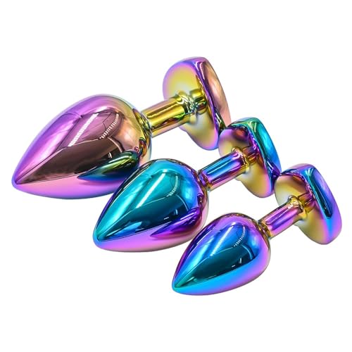 Plug anal métal arc-en-ciel avec base pierre précieuse cœur BeHorny 3 tailles - 7