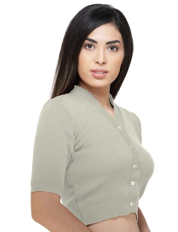 Image of Women Winter Wear V-Neck Half Sleeves Regular Fit Woollen Blouse