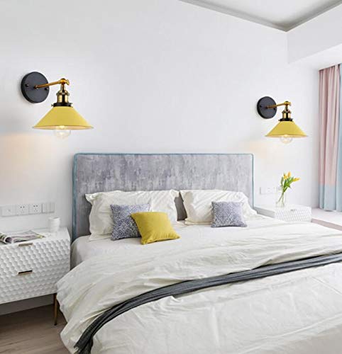 Image of ANYE Wall Sconces with UL Plug-in Button Black Cord Retro Minimalist Style Macaron Yellow Iron Lampshade Decor Lights Fixtures for Loft Cabinet Kitchen Hotel Bulb Sold Separately