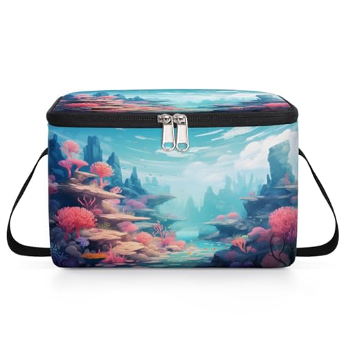 GzLeyigou Underwater World Coral Lunch Bags for Women Men 9 Cans, Hot & Cold Food Delivery Bag Insulated Grocery Bag Insulated Lunch Box Ocean Cooler Bag for Office Work Picnic Beach