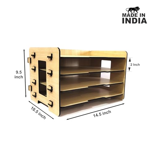 Image of Office File Tray - A4 Desk Tidy Organiser with| 4-Tier Document, Paper & Letter Tray | Multipurpose Desk Storage Rack for Home & Office (Intal beech)