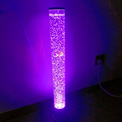 BiiKoon 2.5 FT LED Fantasy Bubble Fish Tube Fake Aquarium with 6 Artificial Fish & 7 Color Changing Light Sensory Lava Lamp LED Bubble Tube Floor Lamp