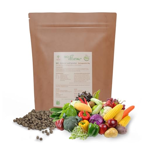 BioVegetal Engrais 100 % bio pour légumes croustillants et herbes fraîches avec guano et complexe d'humus - Seau de 5 kg - Fibl (Institut de recherche pour l'agriculture biologique)