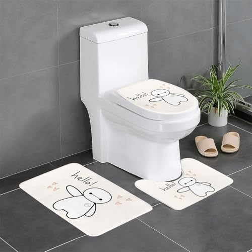 ベイマックス かわいい アニメ 3点セット バスマット トイレマット 便座カバー フタカバー 滑り止め 吸水 人気 漫画 足ふきマット 暖房 ふんわり 洗える 抗菌 防臭