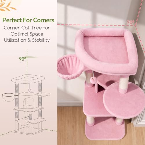 Image of Globlazer Pink Corner Cat Tree Tower with Scratching Post, C51, Pink