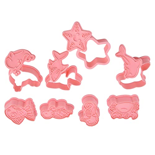 Riuulity Molde para Hornear 3D con Patrón de Animales Marinos Duradero, Herramienta de Forma Prensable Multiusos para Frutas Blandas, Gelatinas, 8 Modelos y Prensador, Rosa