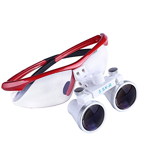 BoNew Tragbare zahnärztliche chirurgische Fernglaslupe 3,5X-R, optisches Glas, mit/ohne Kopf, LED-Lampe, Rot (ohne LED-Licht)