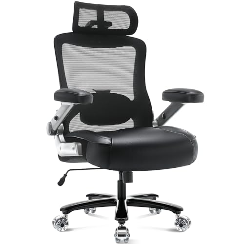 Petheivun 008-N 500Lbs Big And Tall Office Chair- Heavy Duty Executive Computer Chair With 3D Flip Arms Large Wheels, Ergonomic Mesh High Back Desk Chair thumb #8