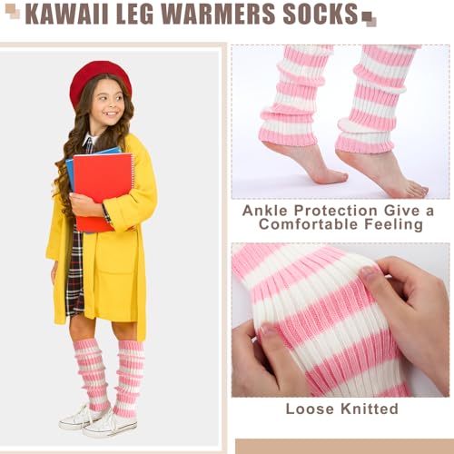 Image of Sintege 6 Pairs Kawaii Leg Warmers Japanese Style Knitted Loose Socks Leg Warmers for Girls Women Lolita Costume School