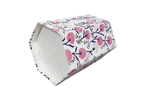 Image of 3.3 Gallon Cotton Hand Block Printed Paper Waste Basket |Small Decorative Trash Can for Housewarming Gifts in Living Room, Bedroom, Bathroom | Eco-Friendly, Plastic-Free (1, White Pink FLOWAR)