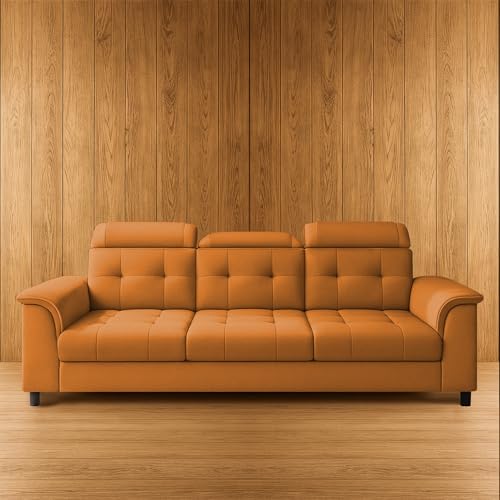 Image of Casaliving Ella 3 Seater Sofa Set for Living Room (Orange Colour Fabric) Premium Fabric Sofa