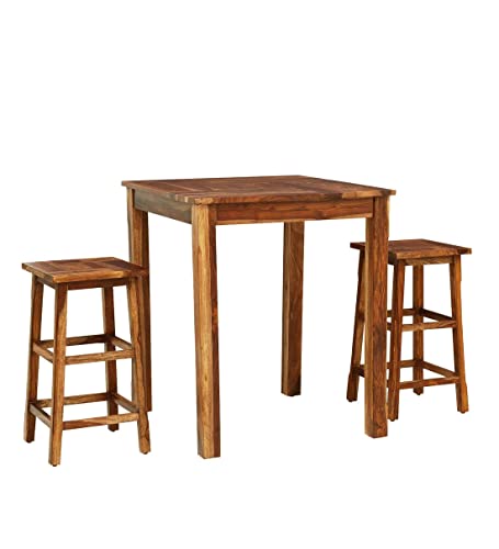Image of Wooden Bar Dining Table Set 2 Seater /High Bar Chair Dining Table for Home and Living Room (Solid Sheesham Wood, 2 Seater, Teak Finish)