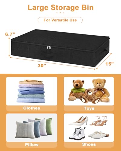 Image of Under Bed Storage Container, 3 Pack Underbed Storage Bags With Lid, Foldable Sturdy Clothes Storage Organizer W / 3 Handles, Ultra Thick Fabric Blanket Shoe Storage Box, 30x15x6.7inch, Black, 50L