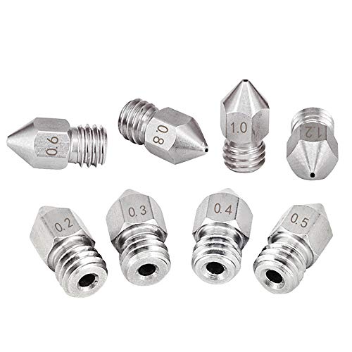 Assortiment de 8 buses d'extrudeuse MK8 en acier inoxydable 0,2, 0,3, 0,4, 0,5, 0,6, 0,8, 1,0, 1,2 mm pour imprimante 3D filament 1,75 mm Cover