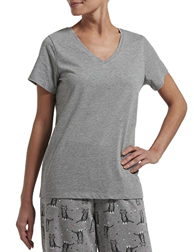 Image of HUE Womens Sleepwell Basic Short Sleeve V-Neck T-Shirt for Lounging Or Sleeping, Made with Temperature Regulating Technology
