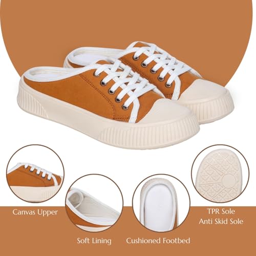 Image of TRASE Back Open Casual Sneakers for Women | Trendy Mule Slip-On Shoes with Lace-Up Front & Comfortable Cushioned Insole