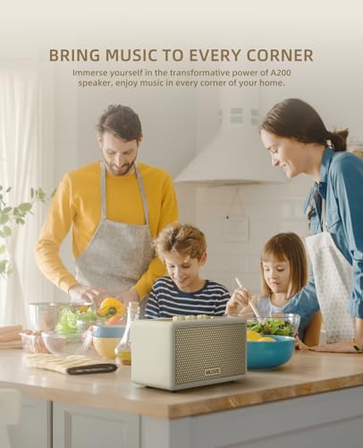 Image of MLOVE A200 Portable Retro Bluetooth Speaker with Aux Input, USB Port, Micro SD Card Slot - Decorative Wireless Bookshelf Speakers for Home & Office, Battery Powered, White and Gold