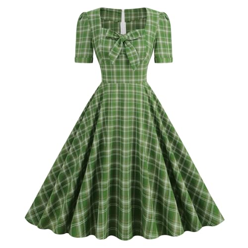 Britisches Kariertes Brautjungfernkleid mit quadratischem Ausschnitt und Schleife, Performance-Kleid, Temperament, klassisches mittellanges Kleid,...