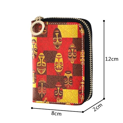 Leather Wallets for Women Credit Card Protector RFID Blocking Small Travel Wallet with Zipper Cool Tribal African Face3